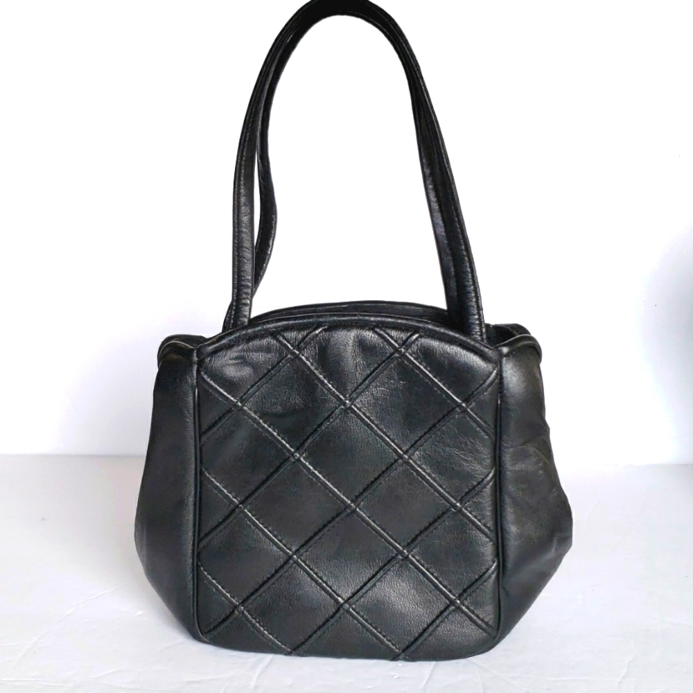 VTG INGBER Black Leather Small Satchel / Tulip